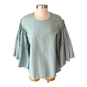 DRA Los Angeles Women M Ruffled Flutter Long Sleeve Boho Hippie Style Blouse NEW